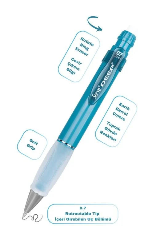 Serve Deep Okyanus Yeşili Uçlu Kalem + Uç + Silgi 0.7 mm 3 Lü Set-2