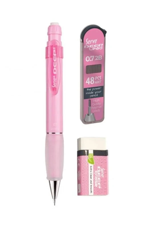 Serve Deep Pembe Okul Seti Uçlu Kalem + Uç + Silgi 0.7 mm 3 Lü Set-2