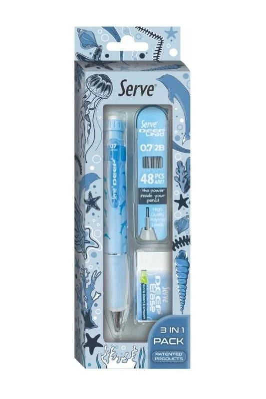 Serve Doğa Serisi Kalem, Silgi, 0,7MM Uç Okul Seti - Mavi