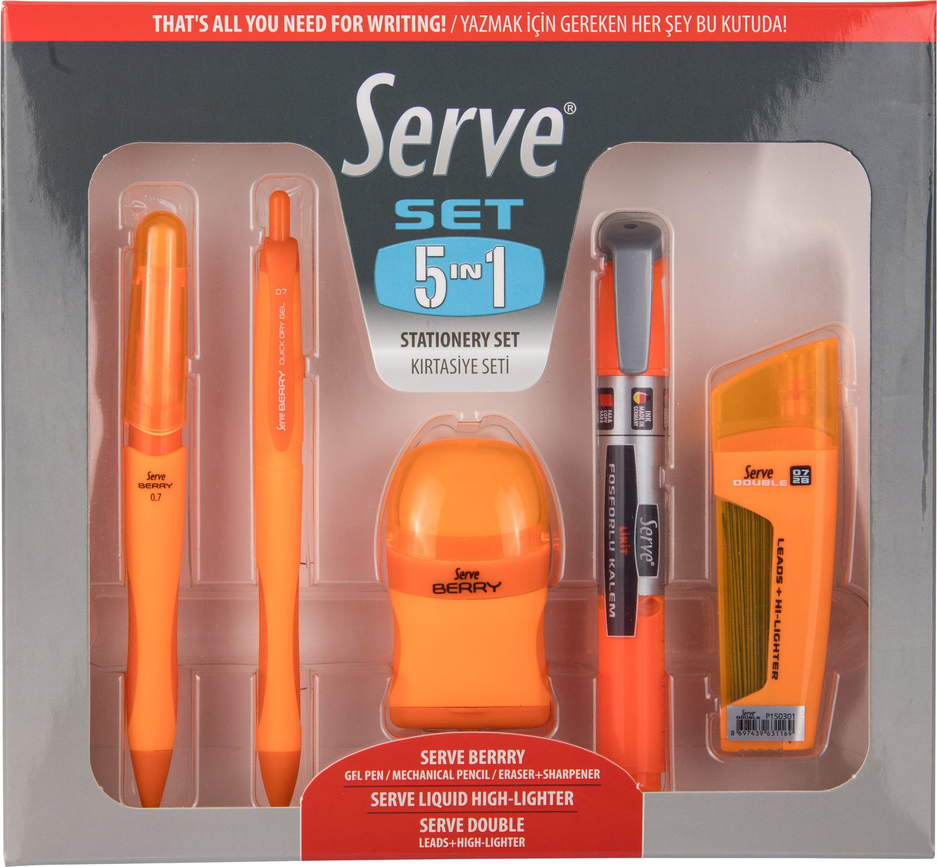 Serve Kırtasiye Seti 0.7 MM Turuncu 5 Li
