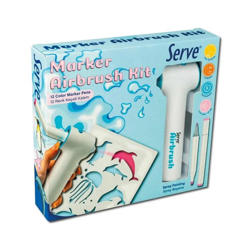 Serve Marker Airbrush Kit - 12 Adet Keçeli Kalem-1