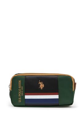 U.S. Polo Assn. Çift Gözlü Deri-Süet Haki Yeşil Kalem Çantası PLKLK23094-2