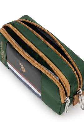 U.S. Polo Assn. Çift Gözlü Deri-Süet Haki Yeşil Kalem Çantası PLKLK23094-4