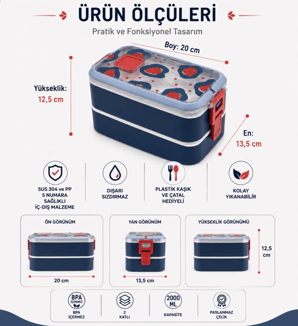 Vagon Life Beslenme Kutusu Paslanmaz Çelik Mavi Lunchbox 700 Ml Vgn-6748-3