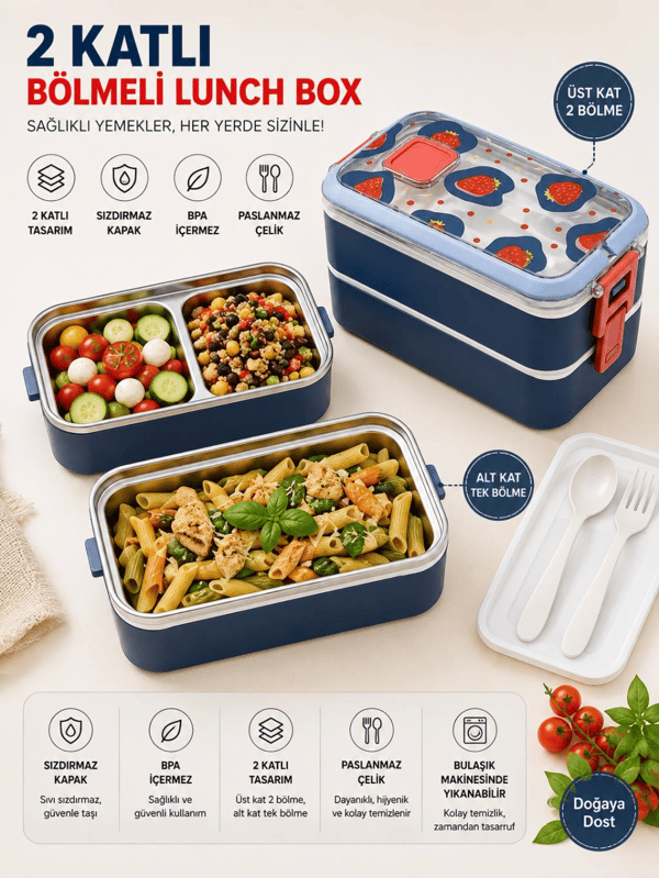 Vagon Life Beslenme Kutusu Paslanmaz Çelik Mavi Lunchbox 700 Ml Vgn-6748-4