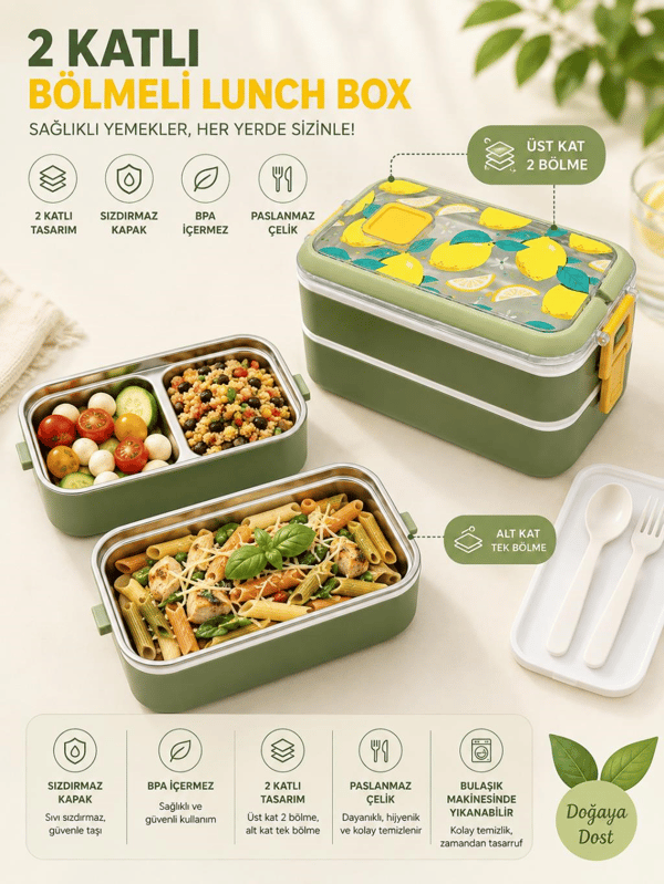 Vagon Life Beslenme Kutusu Paslanmaz Çelik Yeşil Lunchbox 700 Ml Vgn-6748