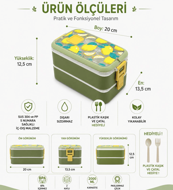 Vagon Life Beslenme Kutusu Paslanmaz Çelik Yeşil Lunchbox 700 Ml Vgn-6748