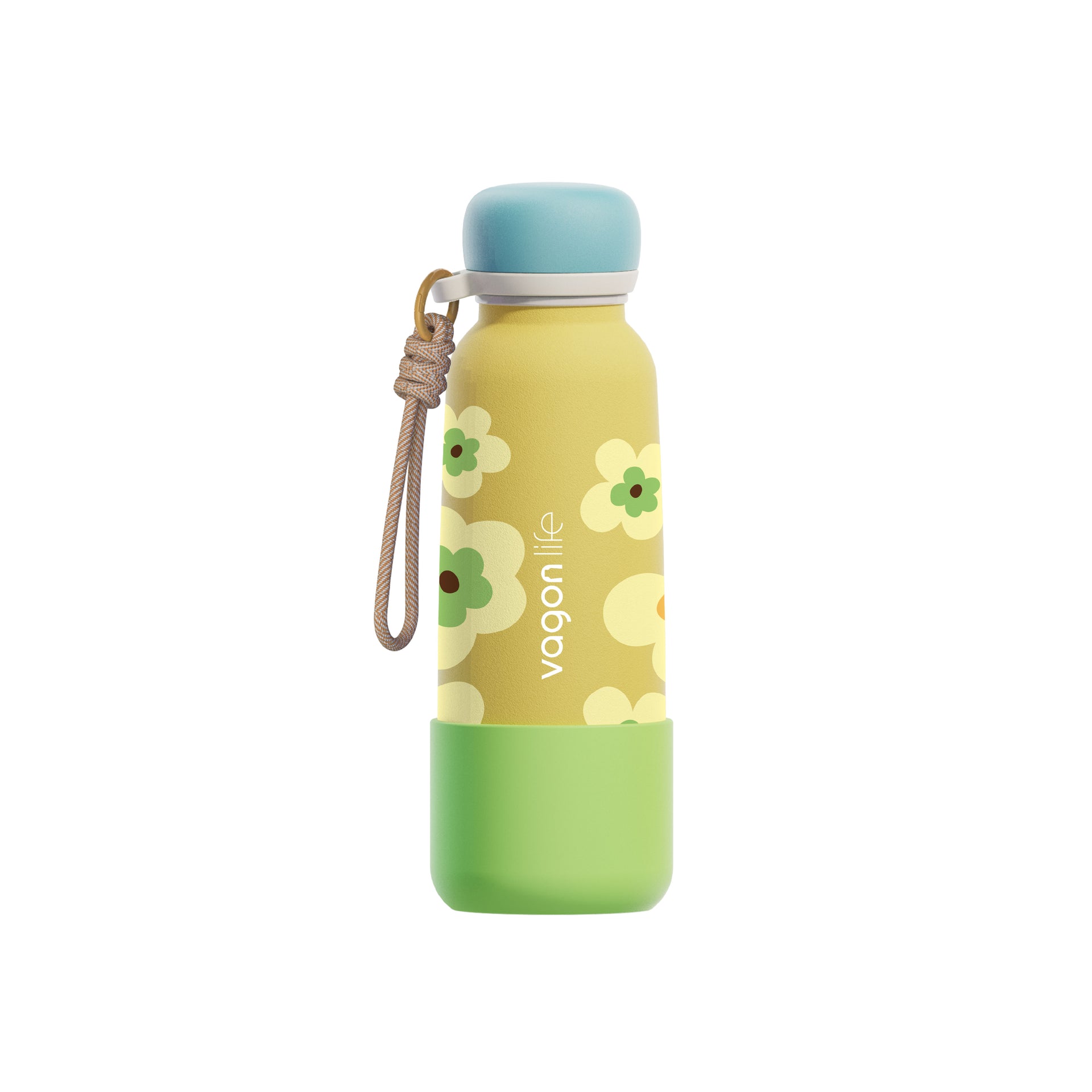 Vagonlife 550 Ml Pipetli Çelik Termos Çiçek Desenli Sarı VGN1105